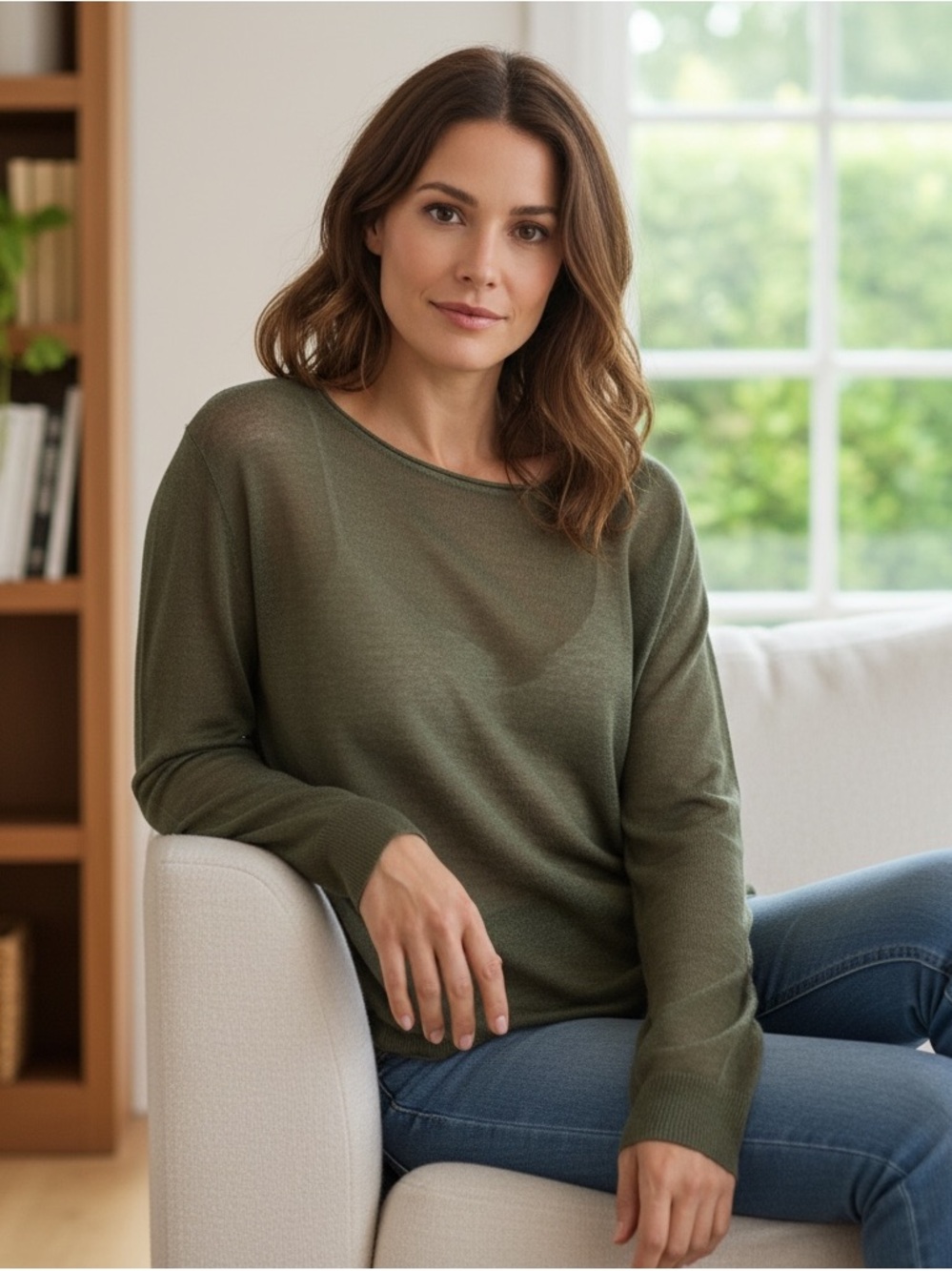 No Labels Scoop Neck Relaxed Fit Long Sleeve Olive Sweater Size XL